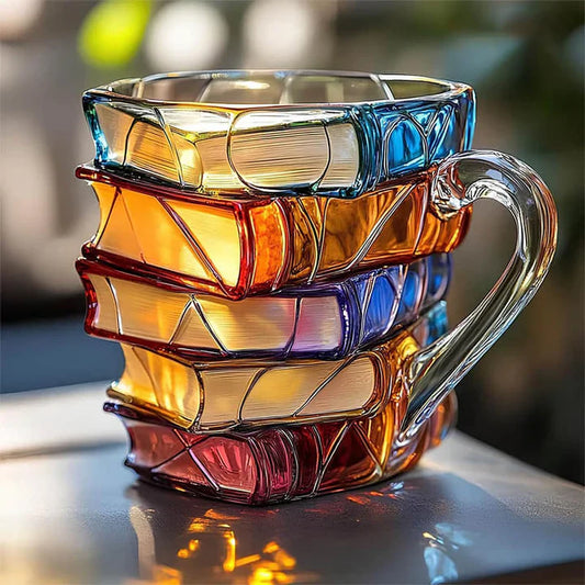 Handmade 3D Reading Mug – Glass – Unique Bookshelf Design – Dishwasher Safe