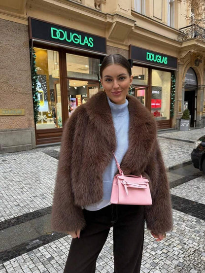 Women's Retro High-End Faux Fur Short Jacket, Loose Version Fashion Casual Coat Winter