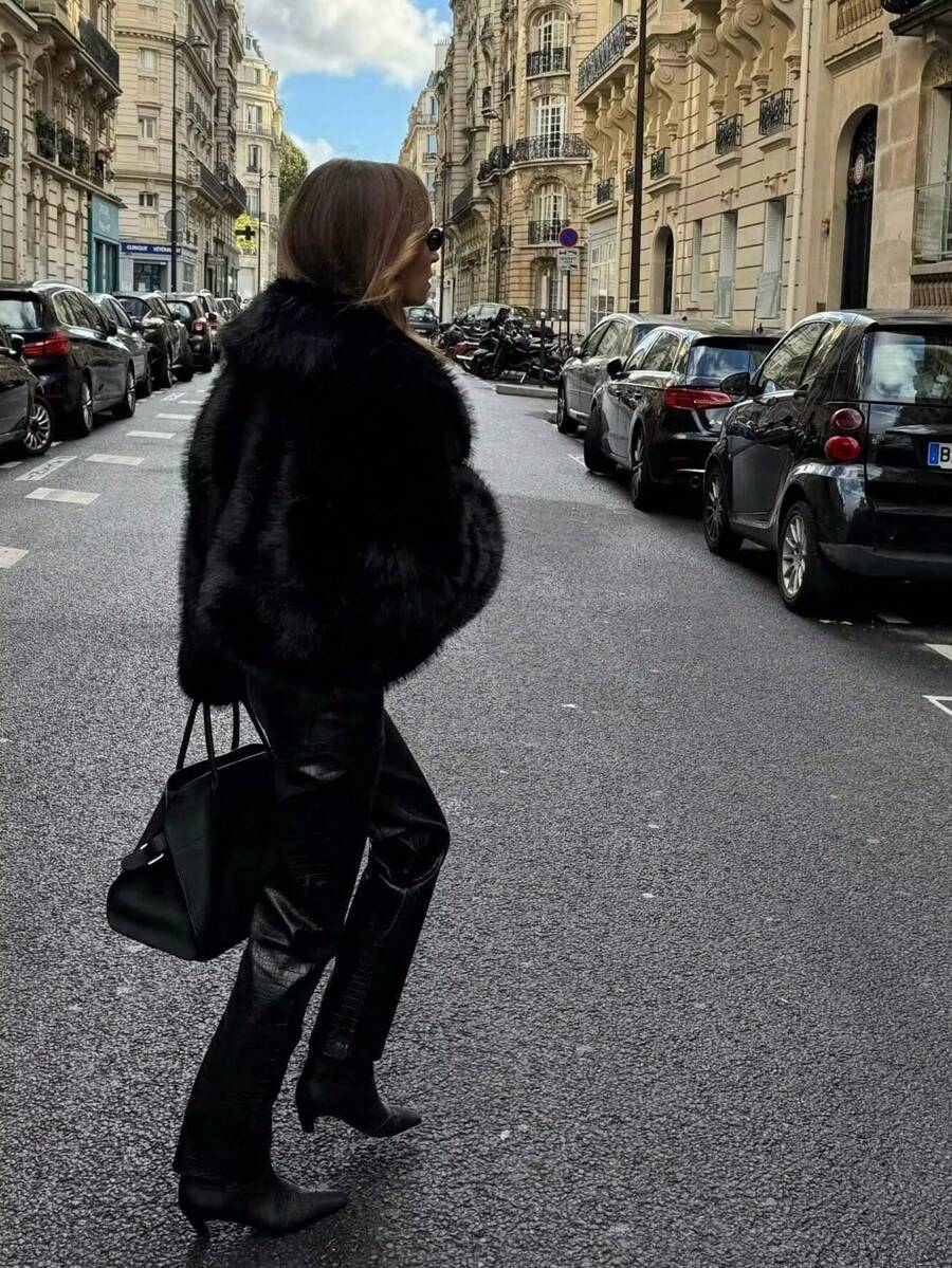 Faux Fur Collar Jacket – Women's Winter Coat – Date Brown Casual Outerwear