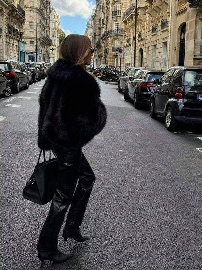 Faux Fur Collar Jacket – Women's Winter Coat – Date Brown Casual Outerwear
