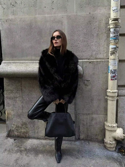 Faux Fur Collar Jacket – Women's Winter Coat – Date Brown Casual Outerwear