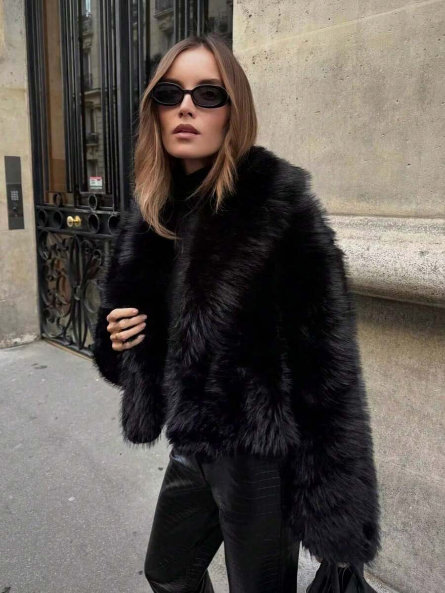 Faux Fur Collar Jacket – Women's Winter Coat – Date Brown Casual Outerwear