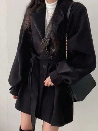 Double Breasted Belted Tweed Jacket – Elegant Long Coat
