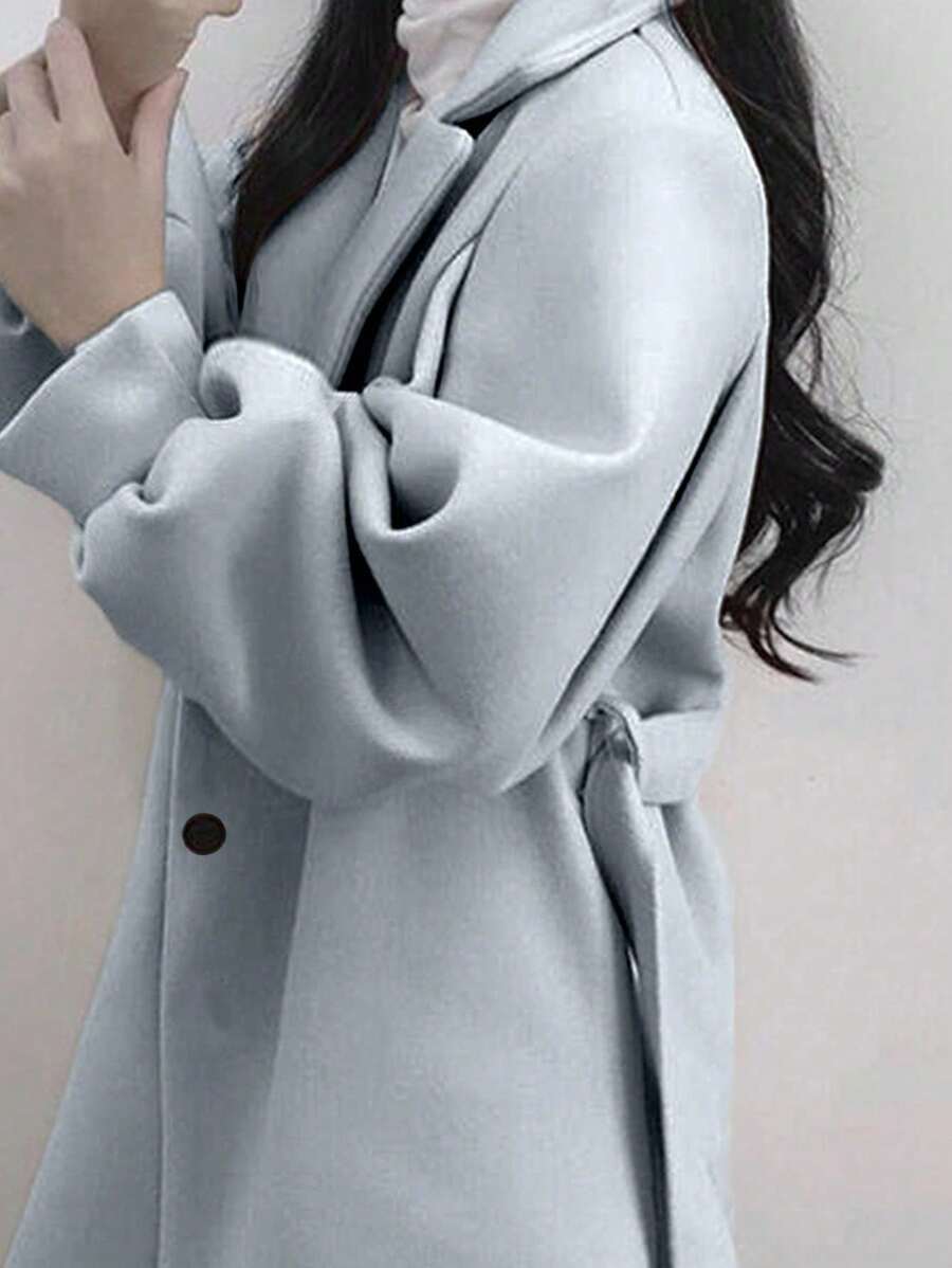 Double Breasted Belted Tweed Jacket – Elegant Long Coat