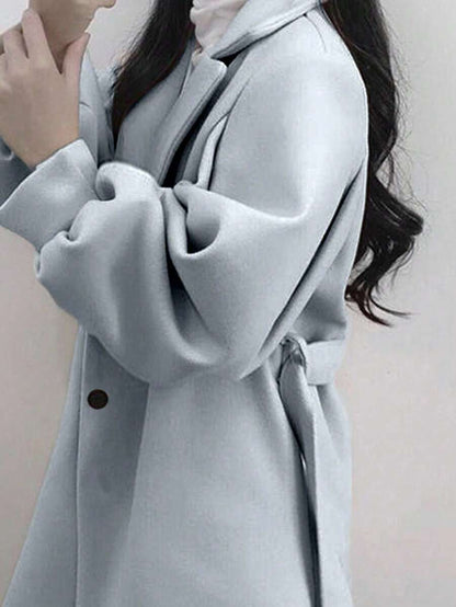 Double Breasted Belted Tweed Jacket – Elegant Long Coat