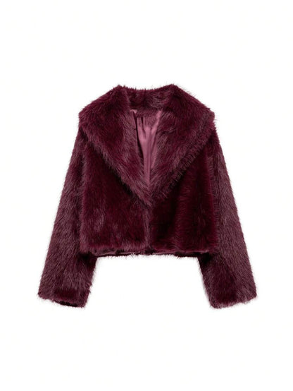 Faux Fur Collar Jacket – Women's Winter Coat – Date Brown Casual Outerwear