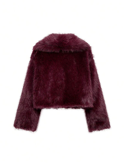 Faux Fur Collar Jacket – Women's Winter Coat – Date Brown Casual Outerwear