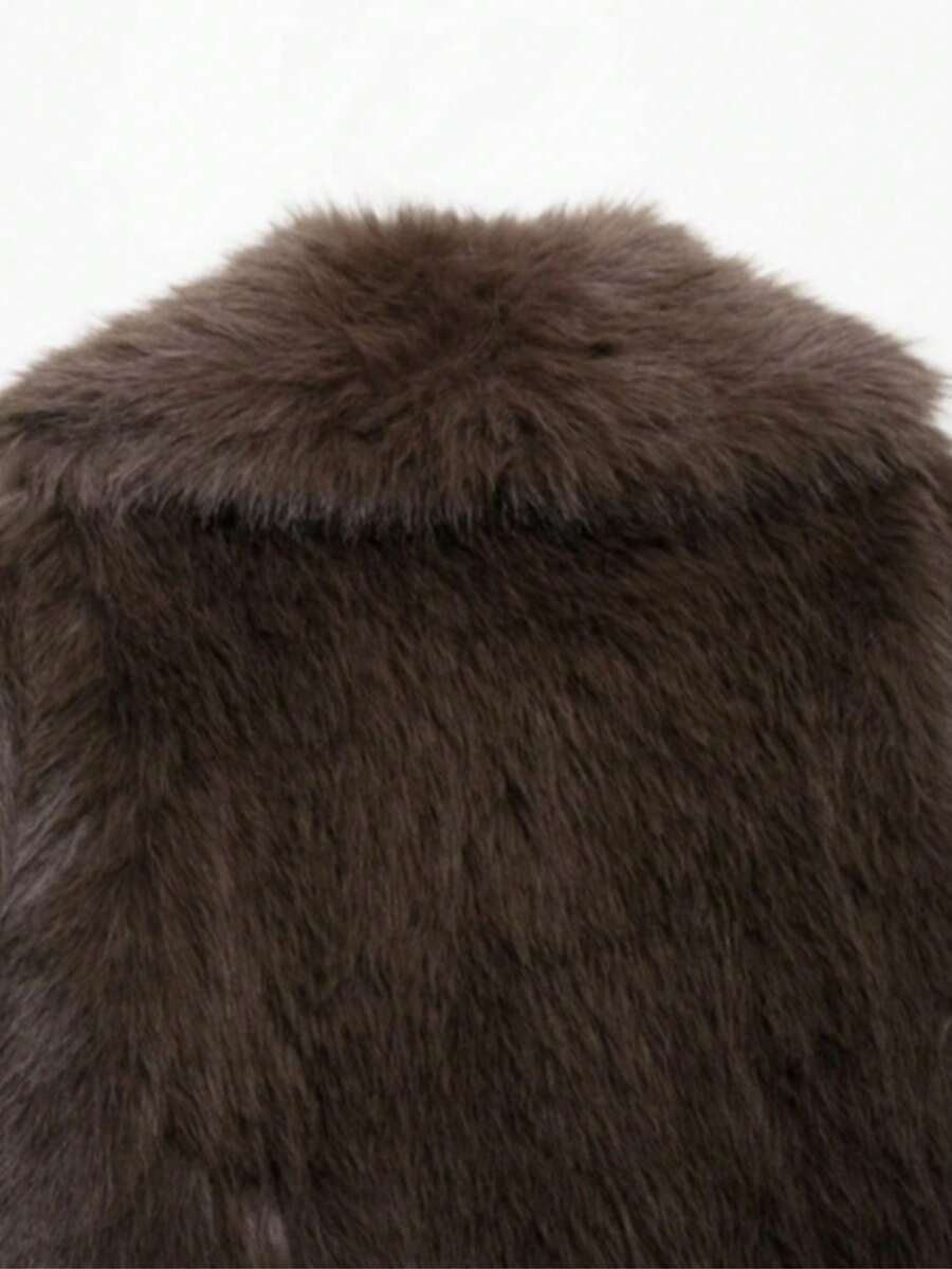 Faux Fur Collar Jacket – Women's Winter Coat – Date Brown Casual Outerwear