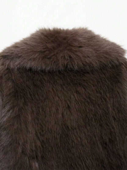 Faux Fur Collar Jacket – Women's Winter Coat – Date Brown Casual Outerwear