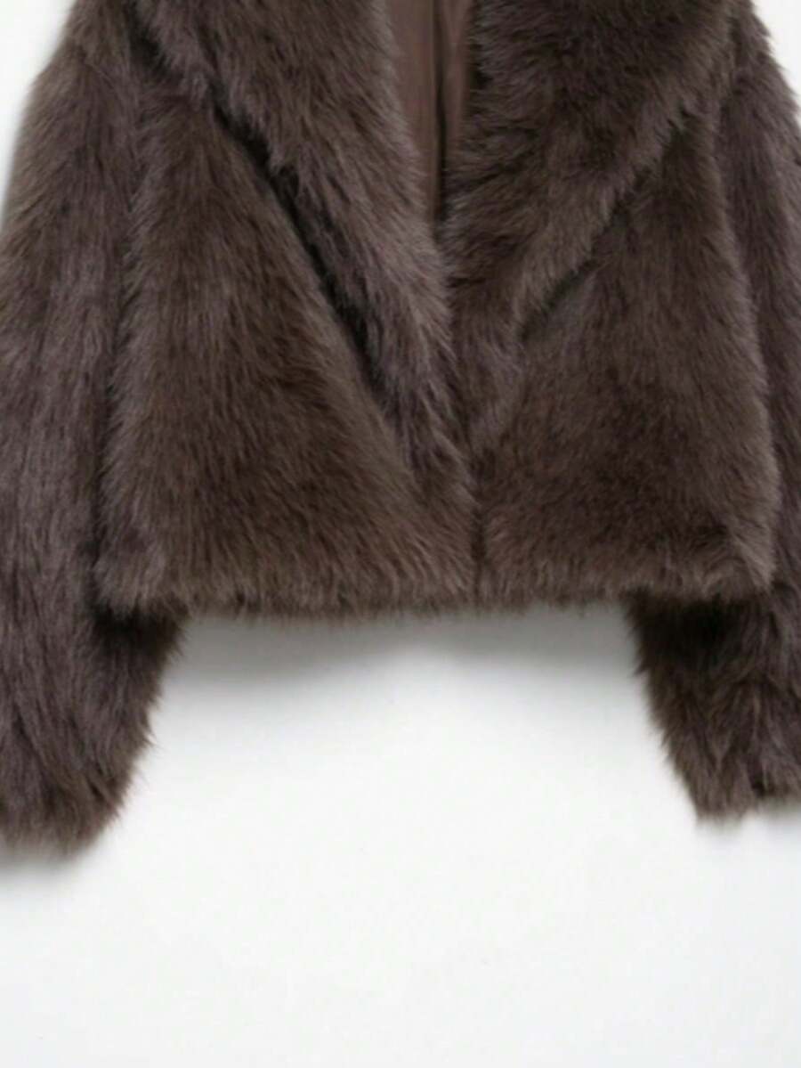Faux Fur Collar Jacket – Women's Winter Coat – Date Brown Casual Outerwear