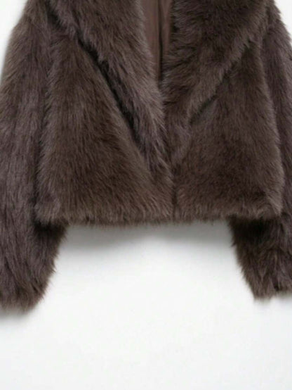 Faux Fur Collar Jacket – Women's Winter Coat – Date Brown Casual Outerwear