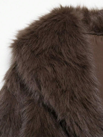 Faux Fur Collar Jacket – Women's Winter Coat – Date Brown Casual Outerwear