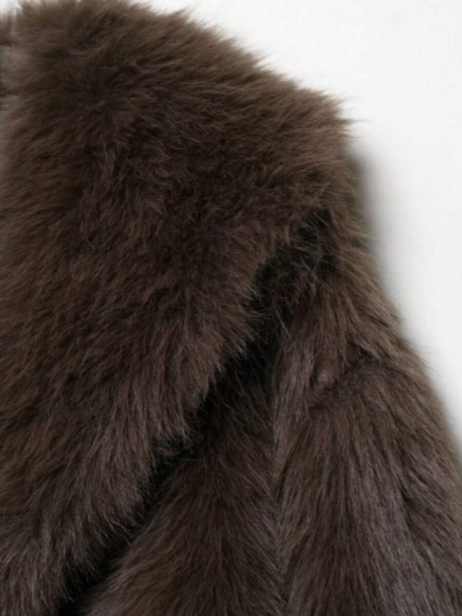 Faux Fur Collar Jacket – Women's Winter Coat – Date Brown Casual Outerwear