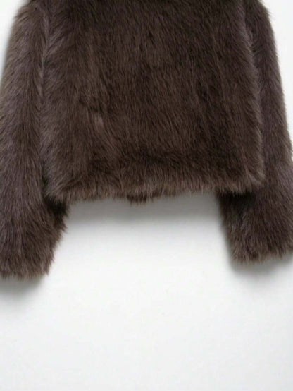Faux Fur Collar Jacket – Women's Winter Coat – Date Brown Casual Outerwear