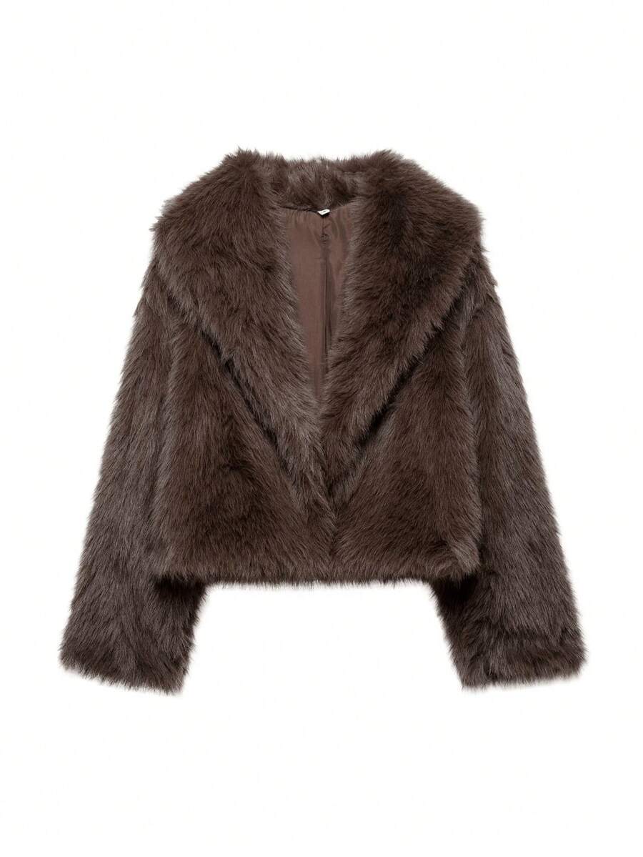 Faux Fur Collar Jacket – Women's Winter Coat – Date Brown Casual Outerwear