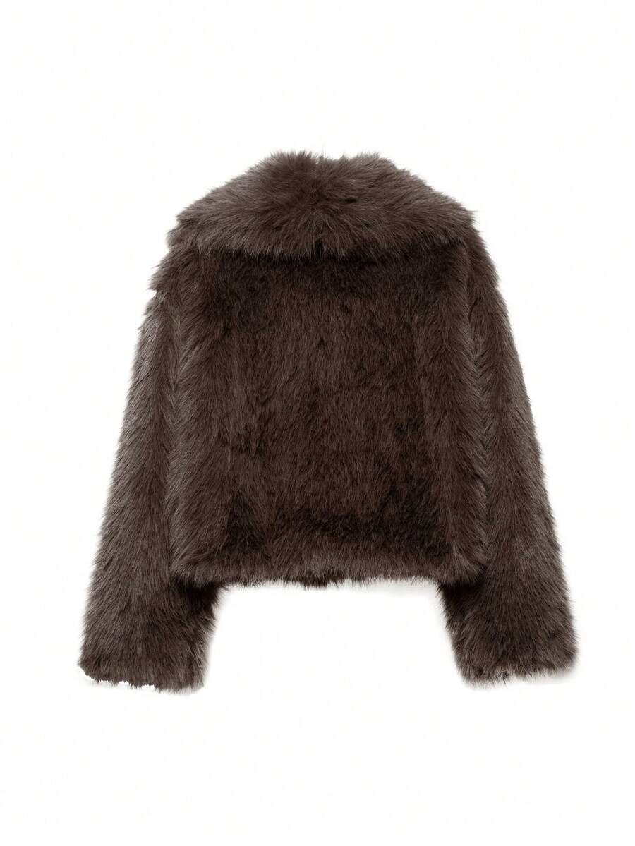 Faux Fur Collar Jacket – Women's Winter Coat – Date Brown Casual Outerwear