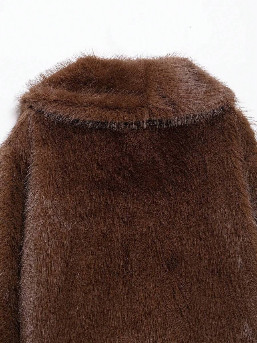 Faux Fur Collar Jacket – Women's Winter Coat – Date Brown Casual Outerwear