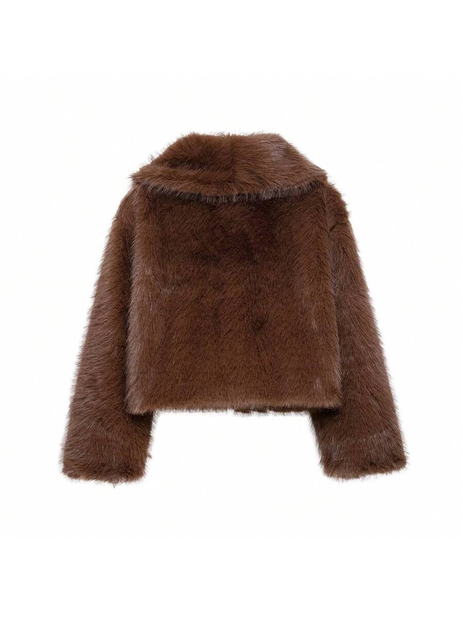 Faux Fur Collar Jacket – Women's Winter Coat – Date Brown Casual Outerwear