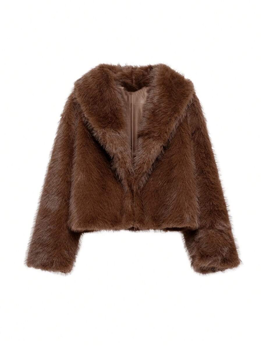 Faux Fur Collar Jacket – Women's Winter Coat – Date Brown Casual Outerwear