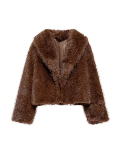 Faux Fur Collar Jacket – Women's Winter Coat – Date Brown Casual Outerwear