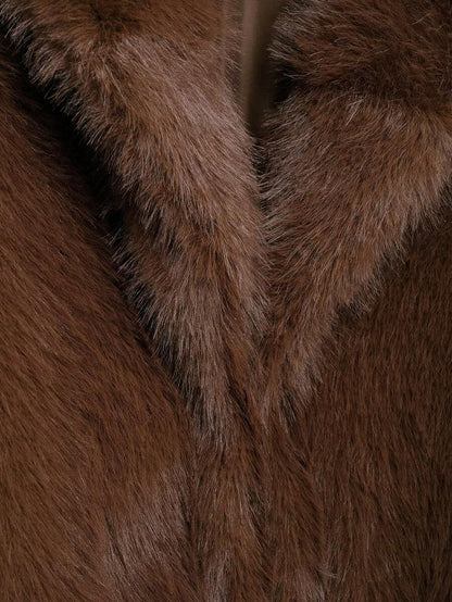 Faux Fur Collar Jacket – Women's Winter Coat – Date Brown Casual Outerwear