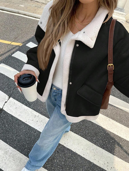 Women Winter Jacket Apricot – Thermal Lined Coat – Loose Fit Funnel Neck Casual