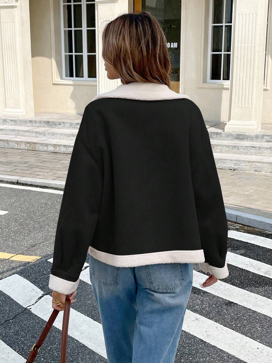 Women Winter Jacket Apricot – Thermal Lined Coat – Loose Fit Funnel Neck Casual