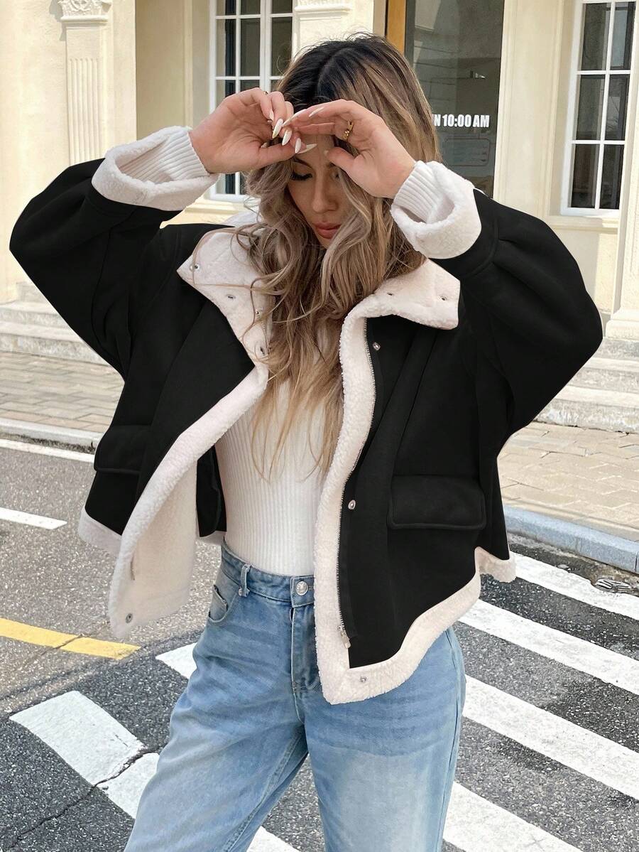 Women Winter Jacket Apricot – Thermal Lined Coat – Loose Fit Funnel Neck Casual
