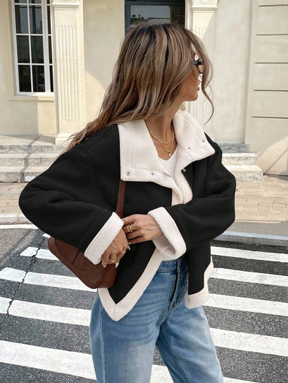 Women Winter Jacket Apricot – Thermal Lined Coat – Loose Fit Funnel Neck Casual