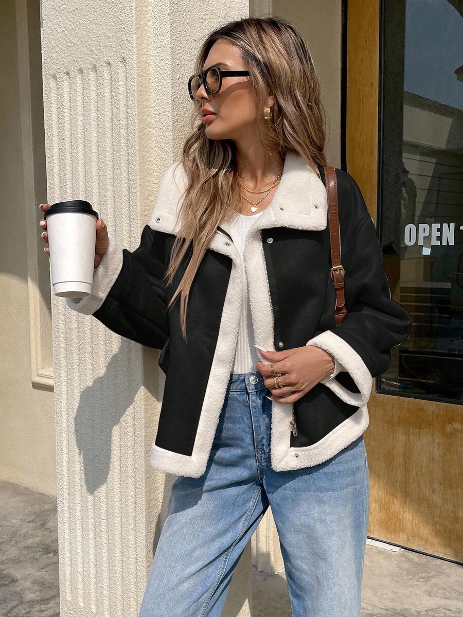 Women Winter Jacket Apricot – Thermal Lined Coat – Loose Fit Funnel Neck Casual