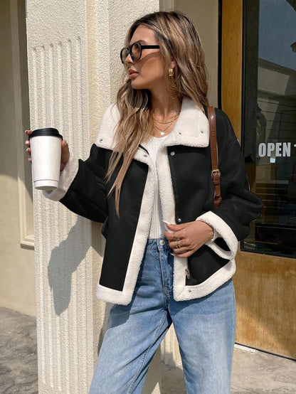 Women Winter Jacket Apricot – Thermal Lined Coat – Loose Fit Funnel Neck Casual