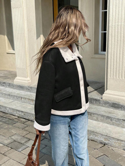 Women Winter Jacket Apricot – Thermal Lined Coat – Loose Fit Funnel Neck Casual