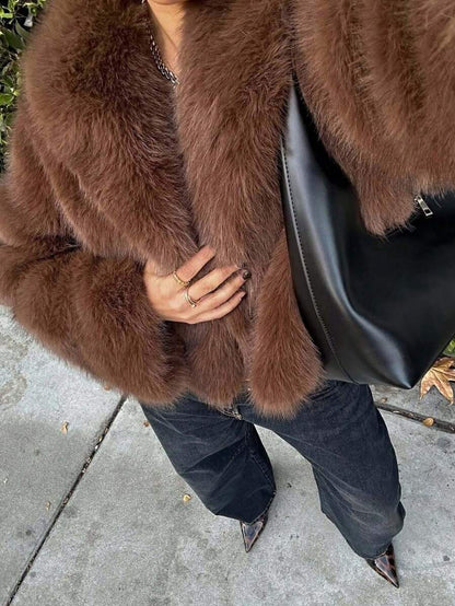 Faux Fur Collar Jacket – Women's Winter Coat – Date Brown Casual Outerwear