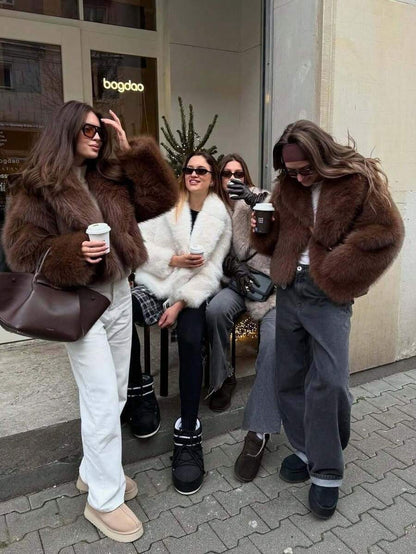 Faux Fur Collar Jacket – Women's Winter Coat – Date Brown Casual Outerwear