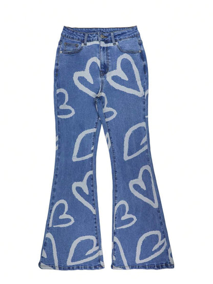 Women Y2K Flare Jeans – High Waist Stretch Denim – Embroidered Bow Slim Fit