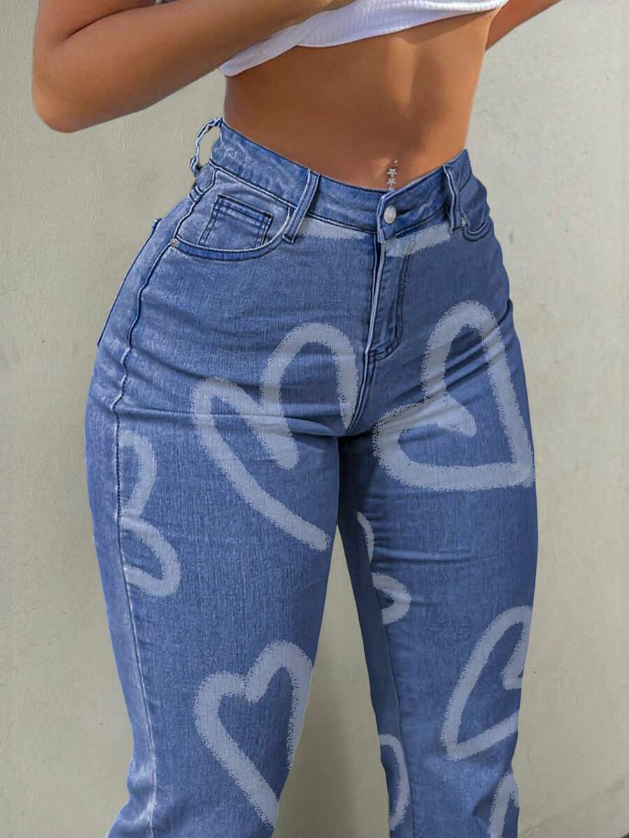 Women Y2K Flare Jeans – High Waist Stretch Denim – Embroidered Bow Slim Fit