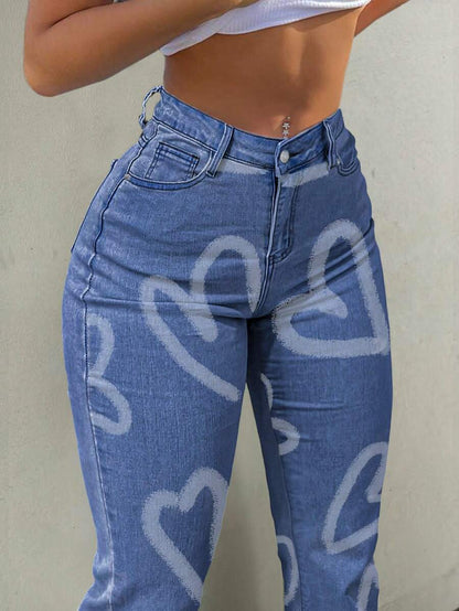 Women Y2K Flare Jeans – High Waist Stretch Denim – Embroidered Bow Slim Fit