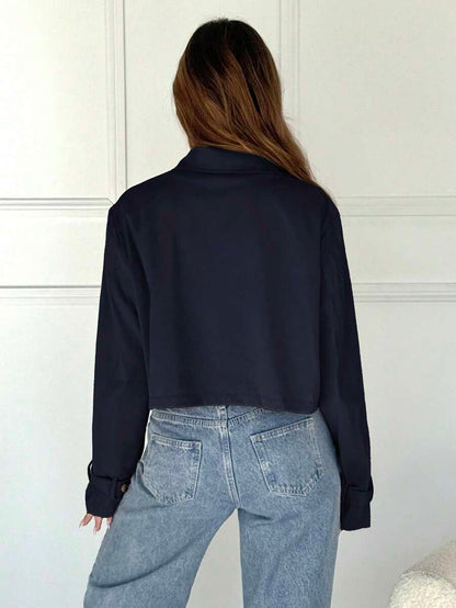 Women Double Breasted Cropped Jacket – Apricot Bomber Style – Oversized Casual Fit