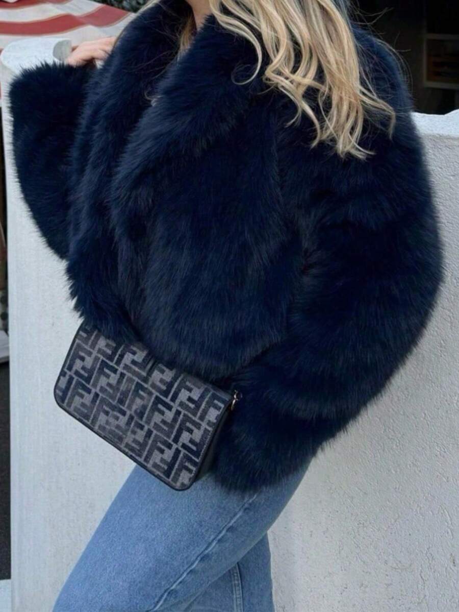 Faux Fur Collar Jacket – Women's Winter Coat – Date Brown Casual Outerwear