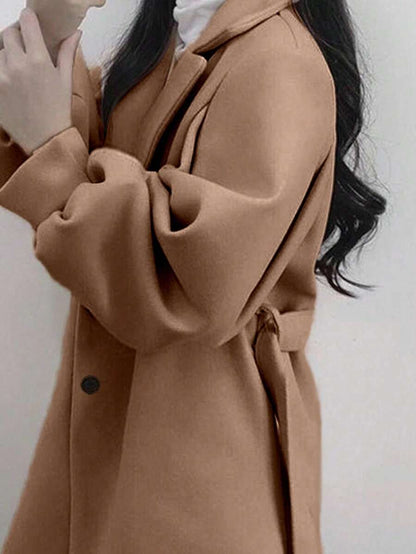 Double Breasted Belted Tweed Jacket – Elegant Long Coat