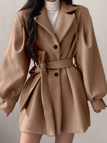 Double Breasted Belted Tweed Jacket – Elegant Long Coat