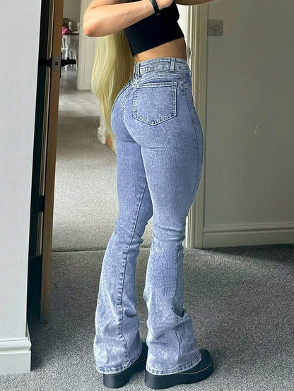 Women Y2K Flare Jeans – High Waist Stretch Denim – Embroidered Bow Slim Fit