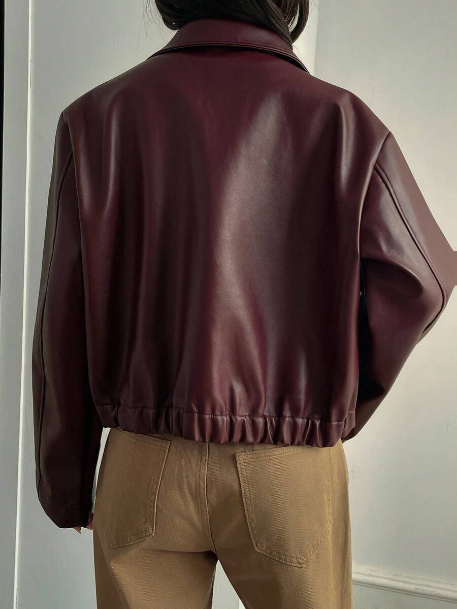 Oversized Faux Leather Jacket – Women – Casual Autumn Winter Coat