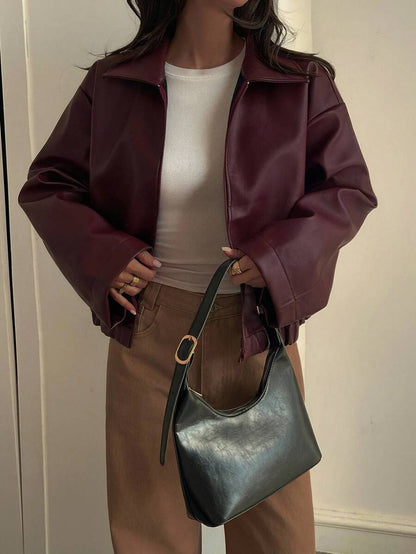 Oversized Faux Leather Jacket – Women – Casual Autumn Winter Coat