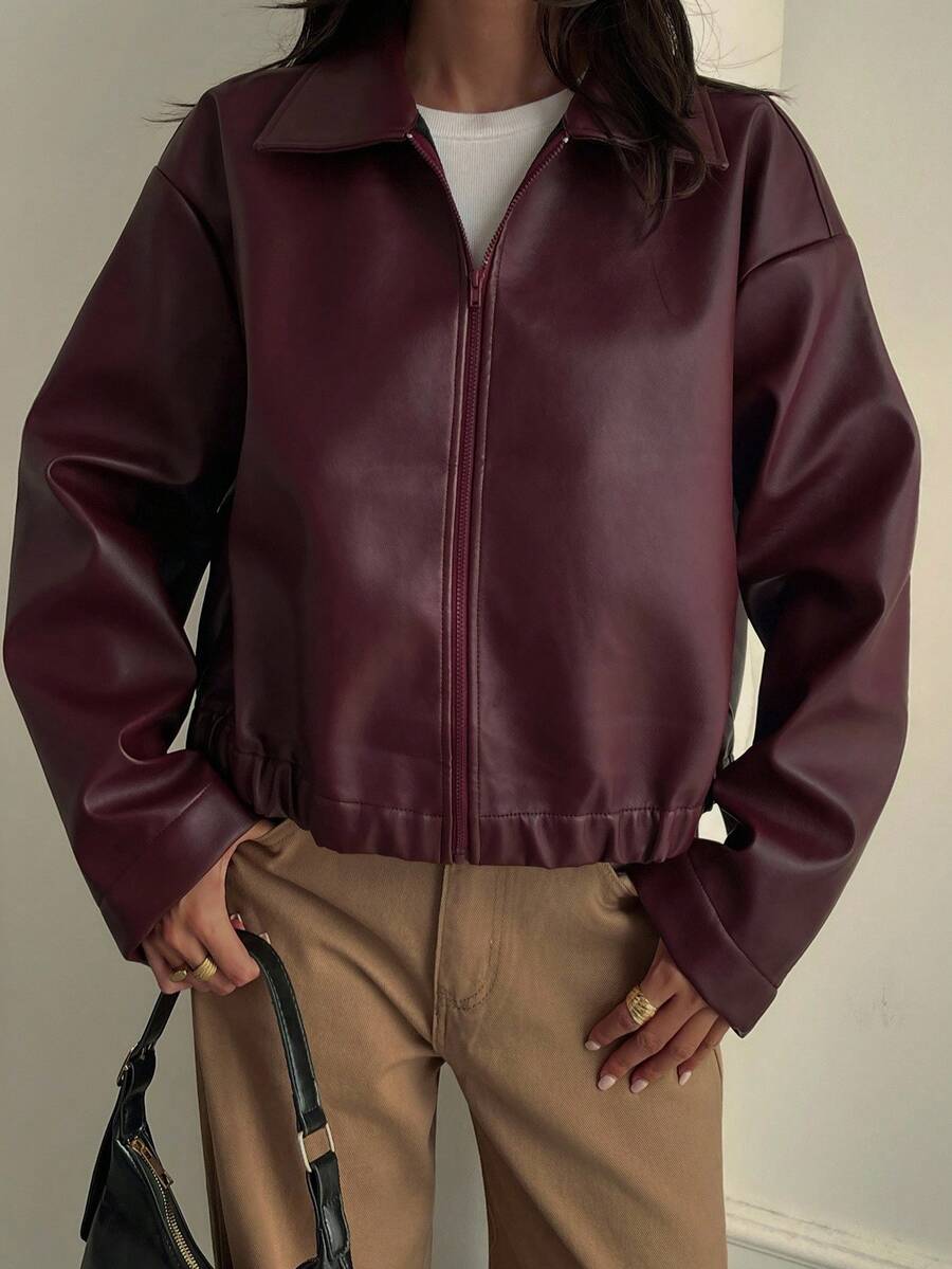 Oversized Faux Leather Jacket – Women – Casual Autumn Winter Coat