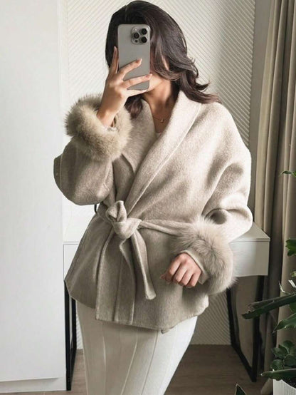 Women Faux Fur Wrap Coat  – Elegant Oversized Winter Jacket