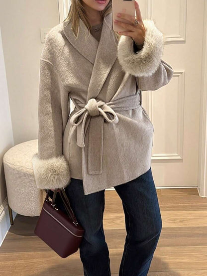 Women Faux Fur Wrap Coat  – Elegant Oversized Winter Jacket