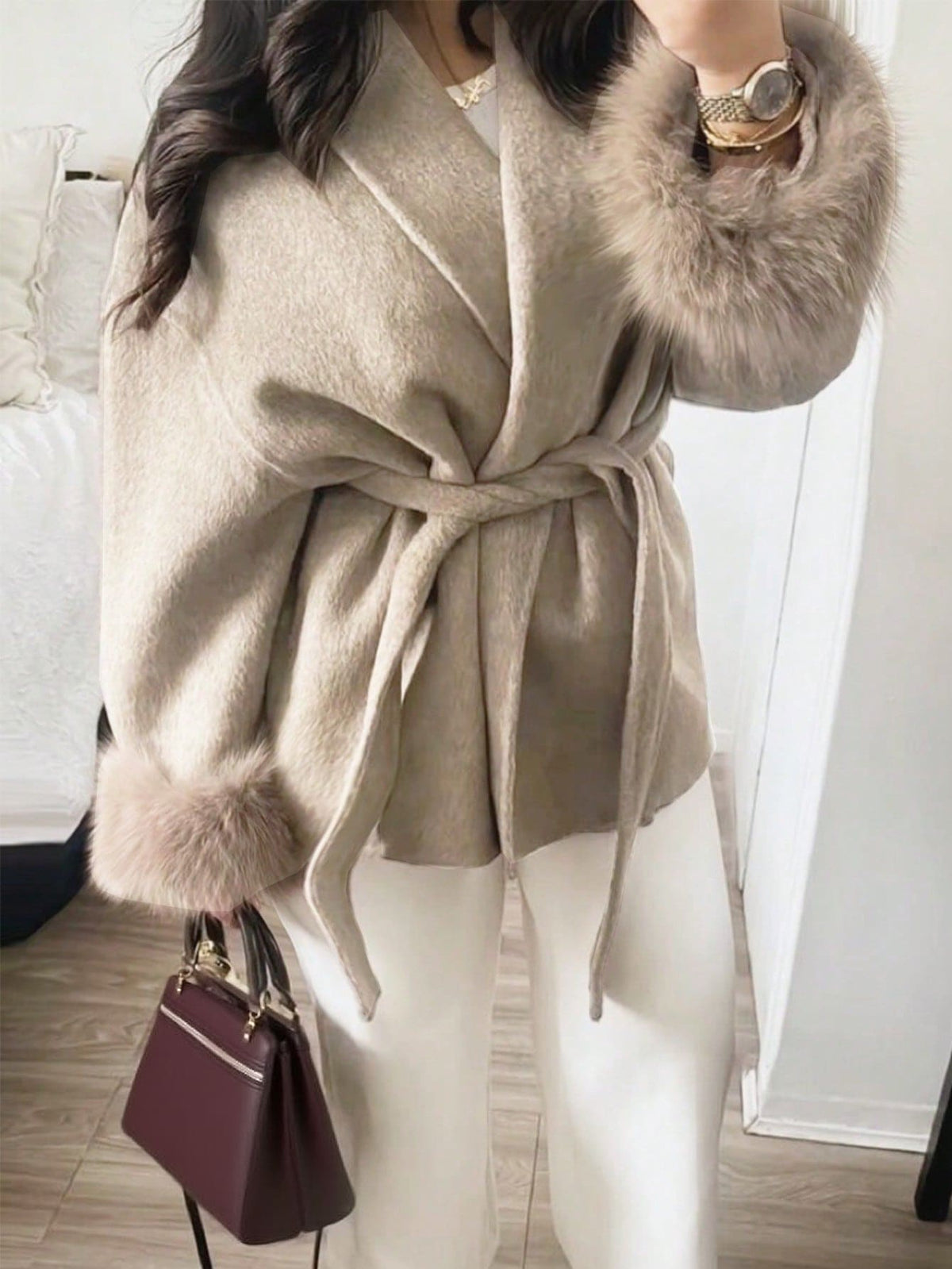 Women Faux Fur Wrap Coat  – Elegant Oversized Winter Jacket