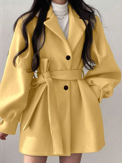 Double Breasted Belted Tweed Jacket – Elegant Long Coat