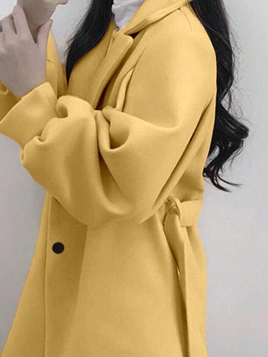 Double Breasted Belted Tweed Jacket – Elegant Long Coat